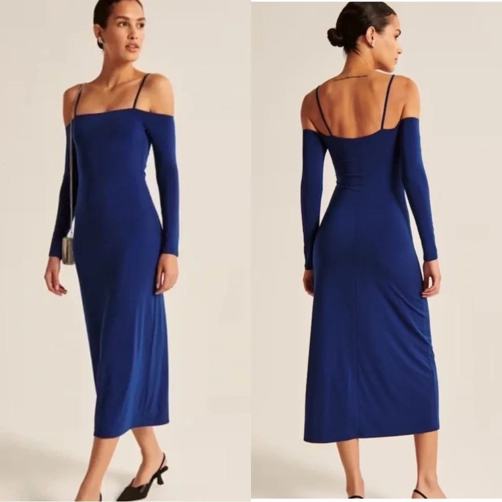 ABERCROMBIE & FITCH Blue Off Shoulder Long Sleeve Maxi Dress